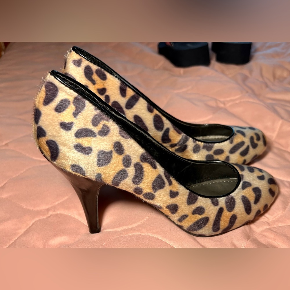 Fergalicious Utopia Faux Fur Leopard Print Pumps/Heels